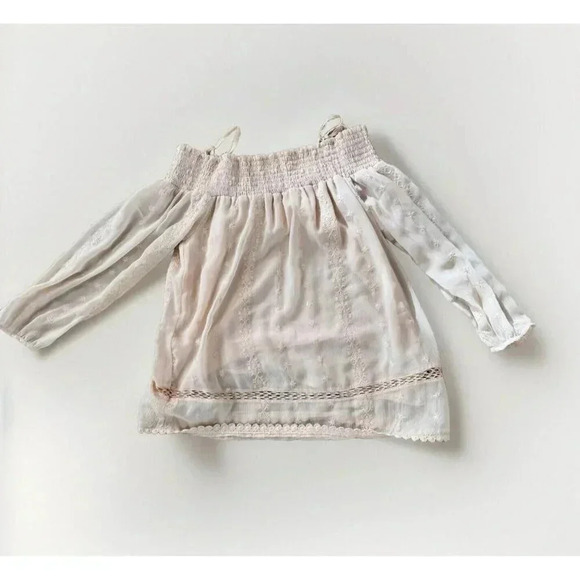 Hinge Long Sleeve Lace Open Shoulder Poplin Blouse Size XS Cream - Picture 1 of 6